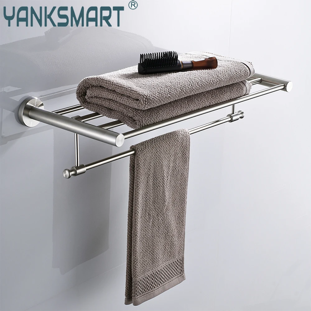 

YANKSMART никелированная вешалка для полотенец для ванной комнаты, настенная вешалка для полотенец из нержавеющей стали, бар для хранения, двойная вешалка для полотенец