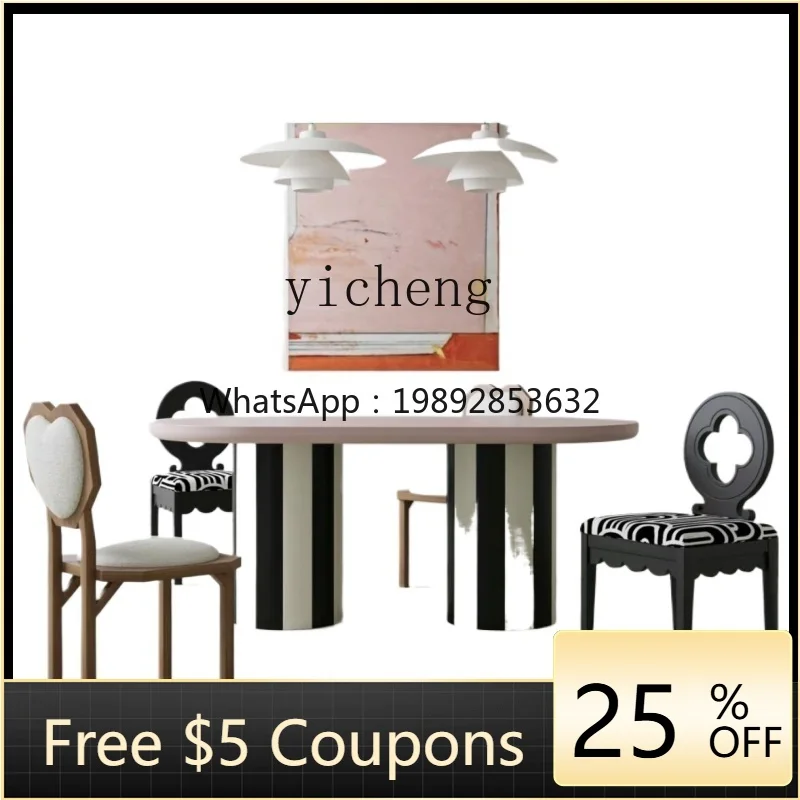 

Antique Cream Style Dining Table Oval Solid Wood Pink Creative Living Room Table