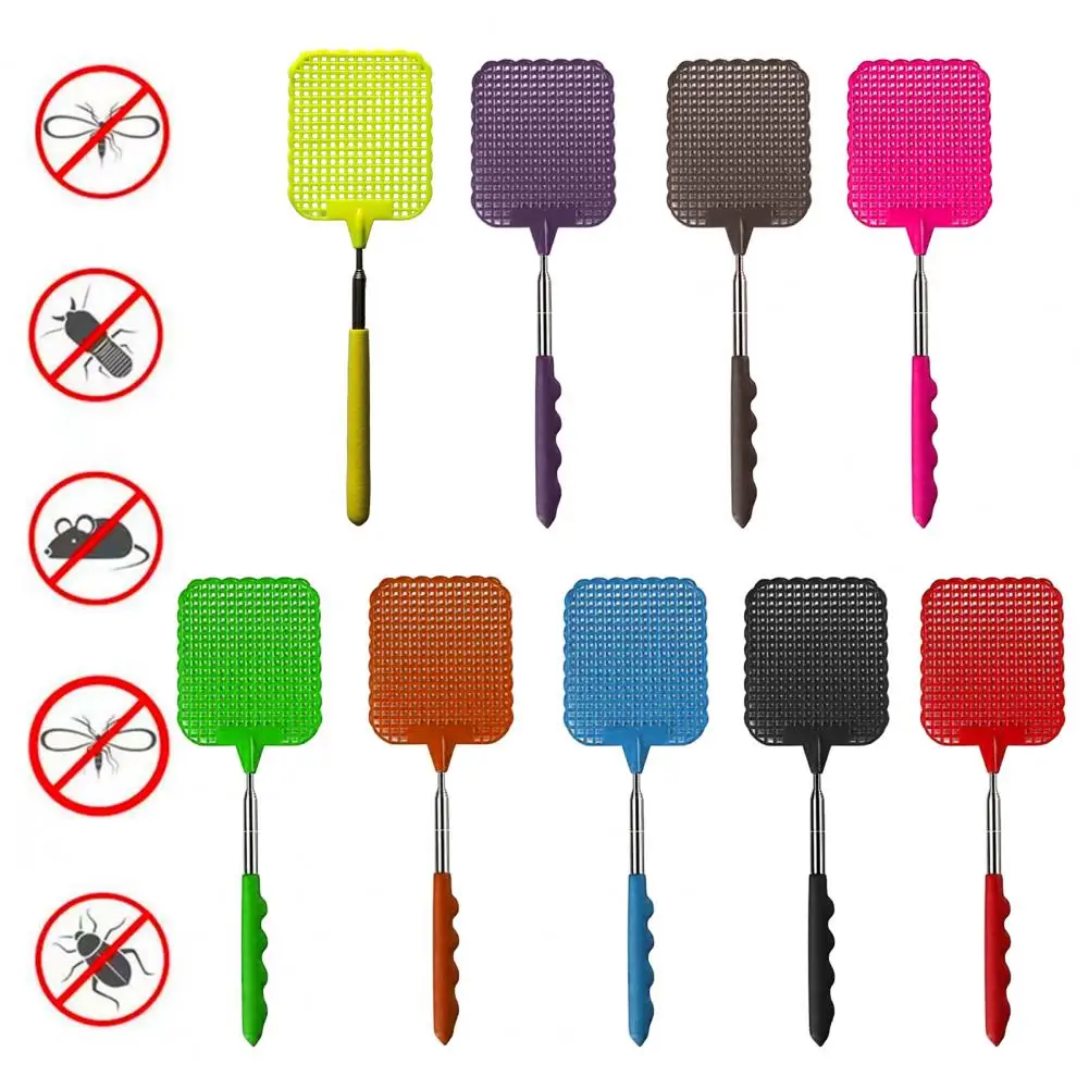 Extendable Fly Swatter Stainless Steel Telescopic Handle Insect Swatter Portable Mosquito Control Swatter for Insects Indoor Out