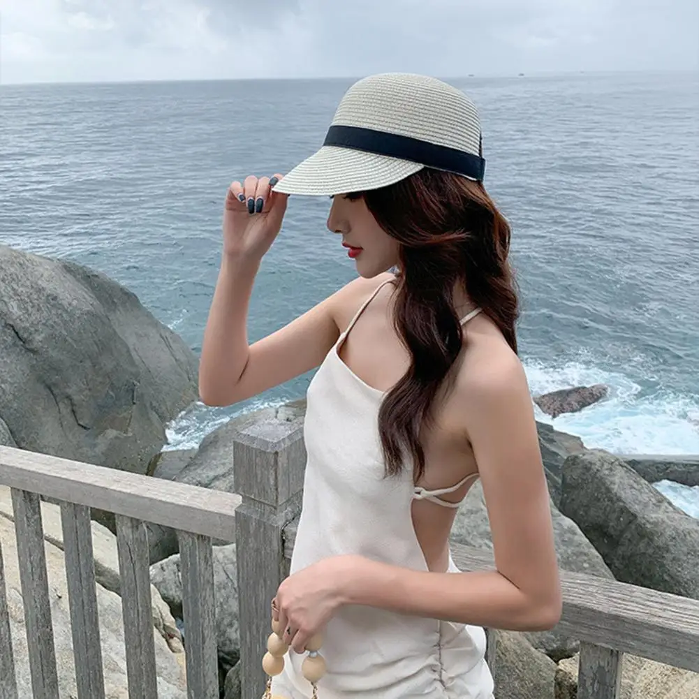 Casual Straw Braid Hat Anti shrink Sun Visor Hat Sun Beach Travel Summer Sun Hat Daily Wear