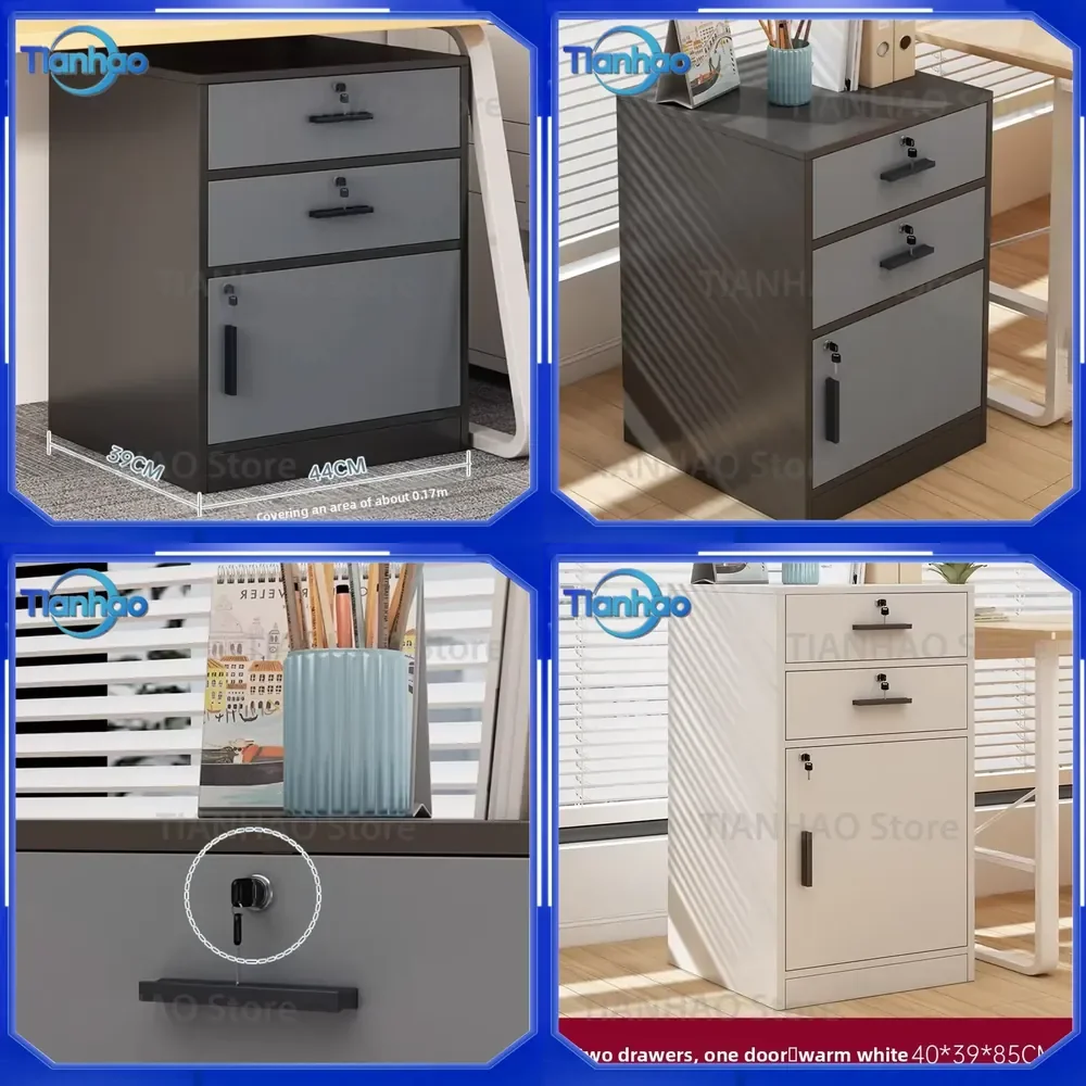 Lockable Filing Storage Cabinet for Office Home for 2-Drawer Mobile Wooden Chest with Security Key Compact Side Table for