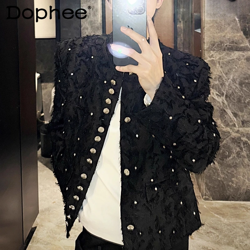 

Мужские маленькие ароматные куртки, мужские осенние куртки 20225, инкрустированные бриллиантами, дизайнерские пальто с кисточками, воротник-стойка, куртки на пуговицах с длинными рукавами