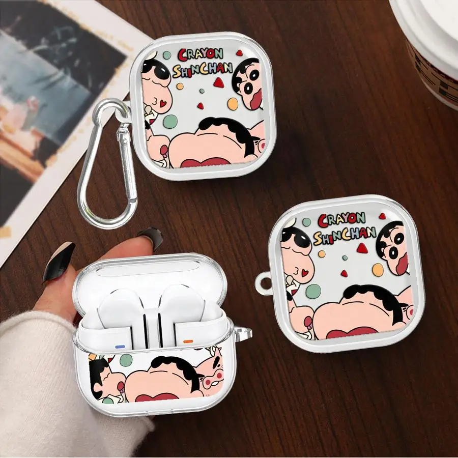 Case For Samsung Galaxy Buds 3Pro 4 Pro 2Pro 2 Live 3 FE 4Pro Clear Earphone Cases Cover With Hook Crayon Shin-Chan view 2