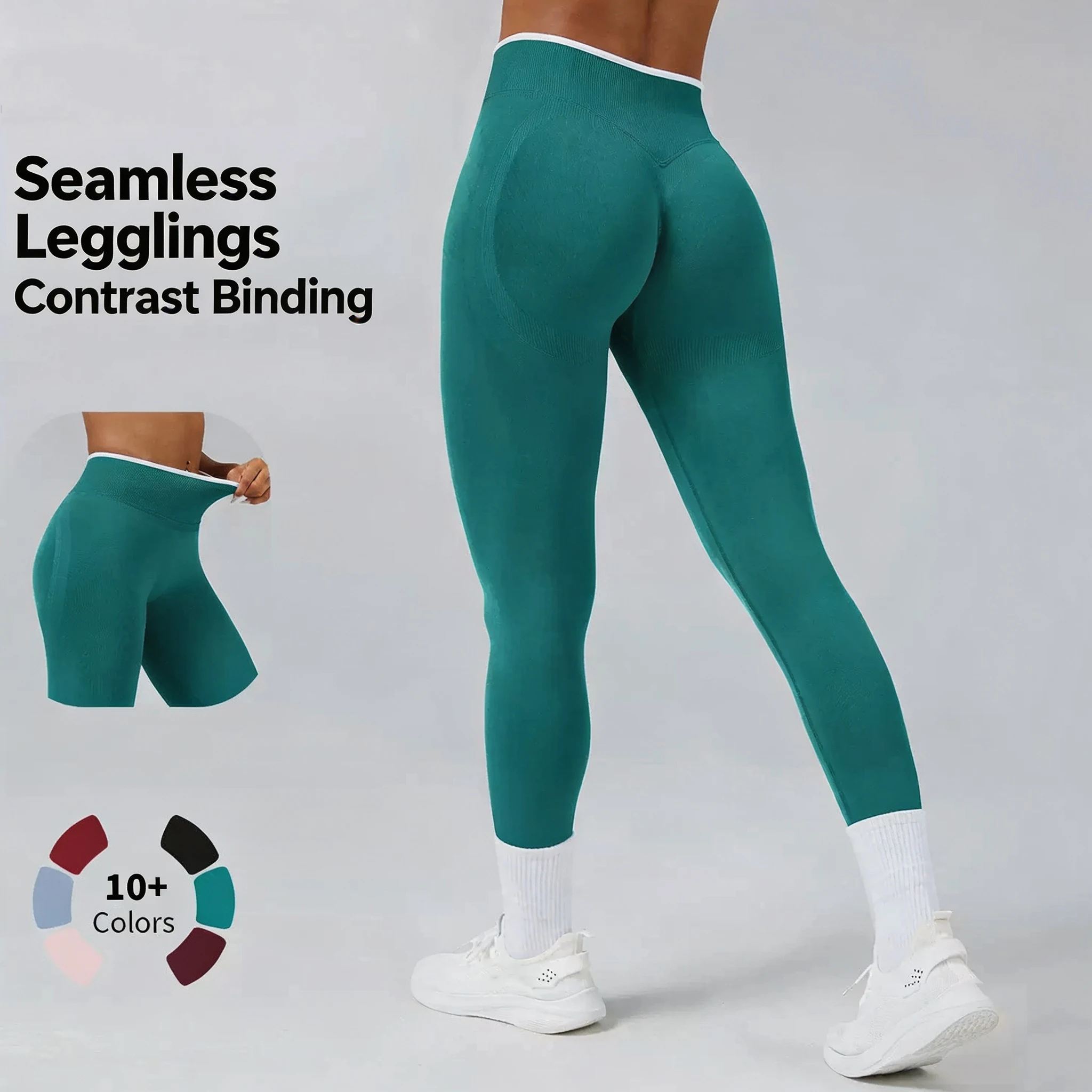 Damen High-Rise Nahtlose Peach-Lift Leggings mit Colorblock-Design - 4-Wege-Stretch, Bauchkontrolle für Fitness, Yoga & Laufen