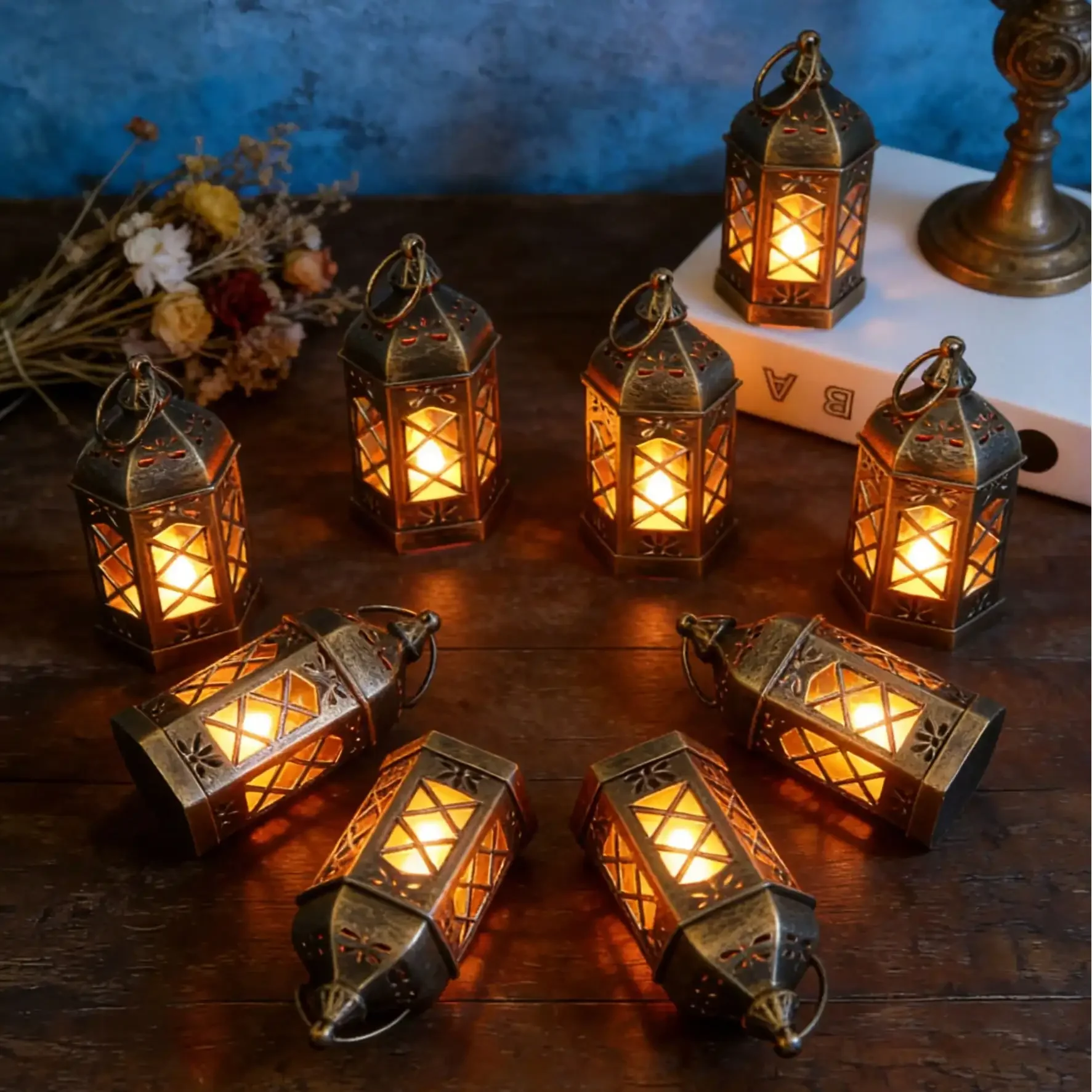 12 Pack LED Mini Lanterns - Vintage Moroccan Glow For Halloween Table, Christmas Tree Hanging, Wedding Centerpieces | Easy To Hang