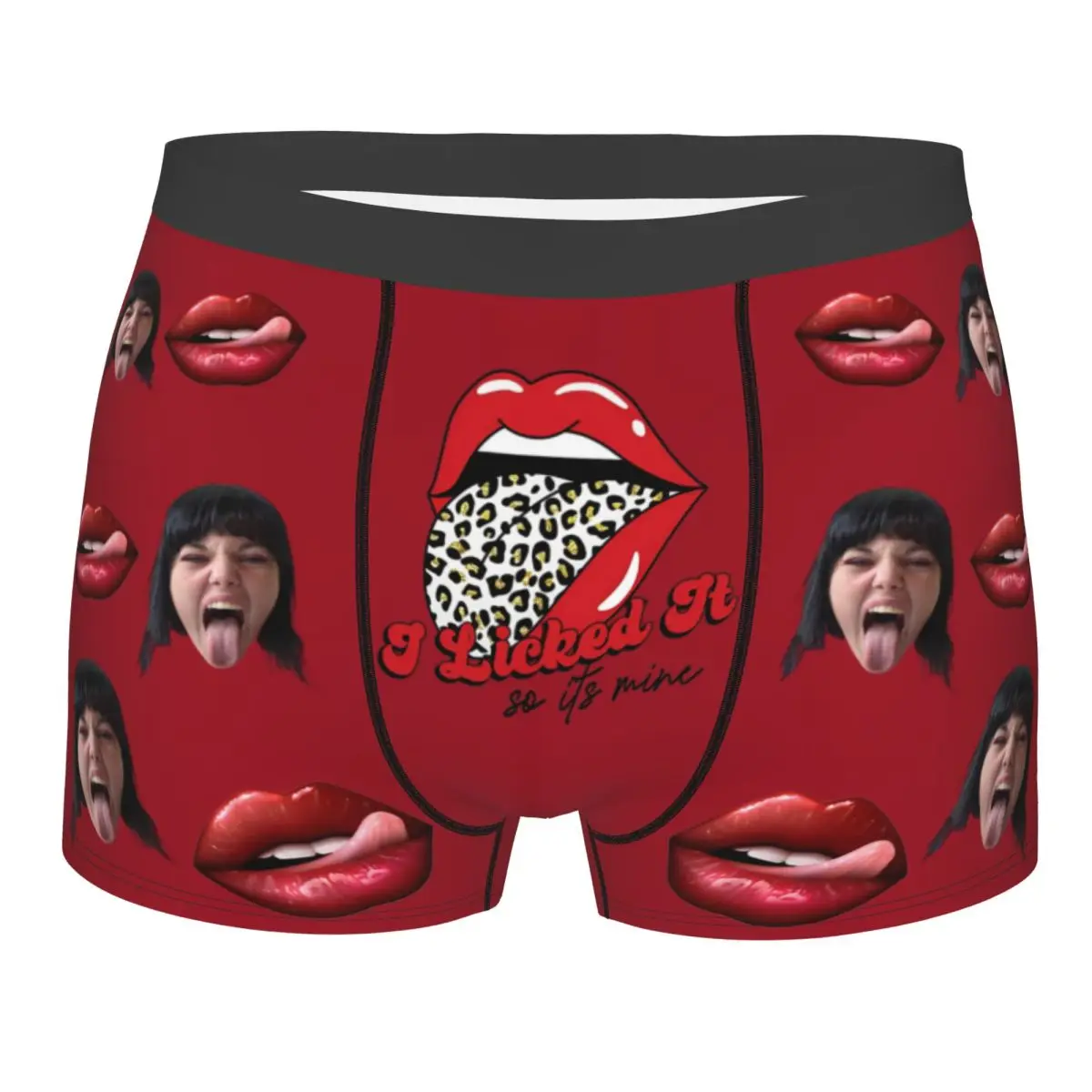 I Licked It So It's Mine Leopard Underwear Face Boxer Briefs Shorts Panties Custom Underpants Anniversary Gift for Boyfriend