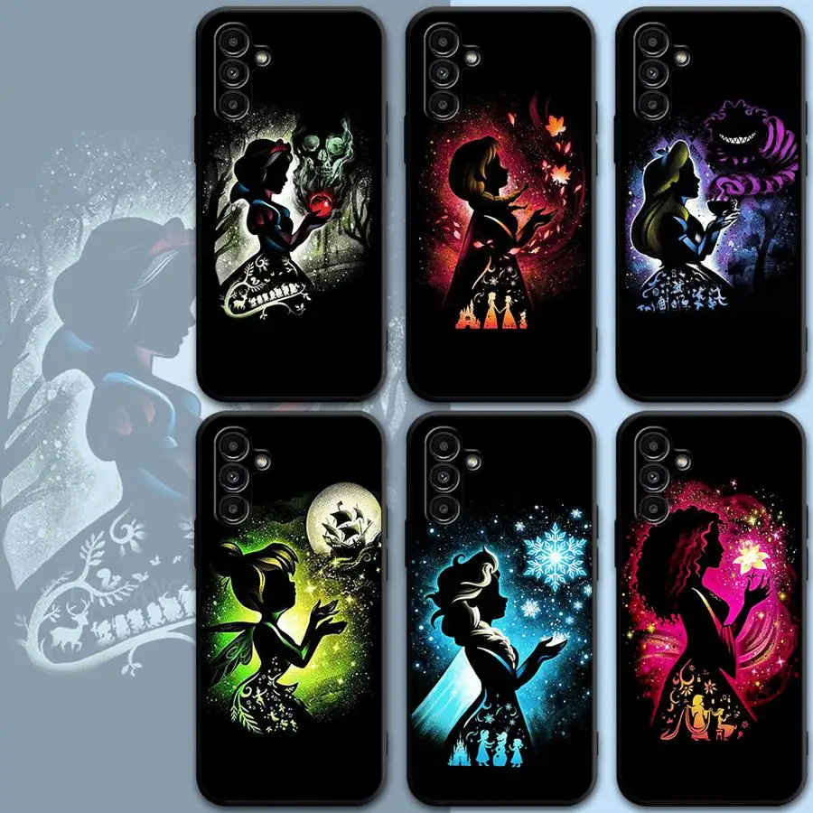 

Phone Case for Samsung Galaxy A21s A50 A31 A41 A03s S04s A10 A20 A30 A40 A03 A04 A05 Disney Cartoon Princess Black Soft Cover