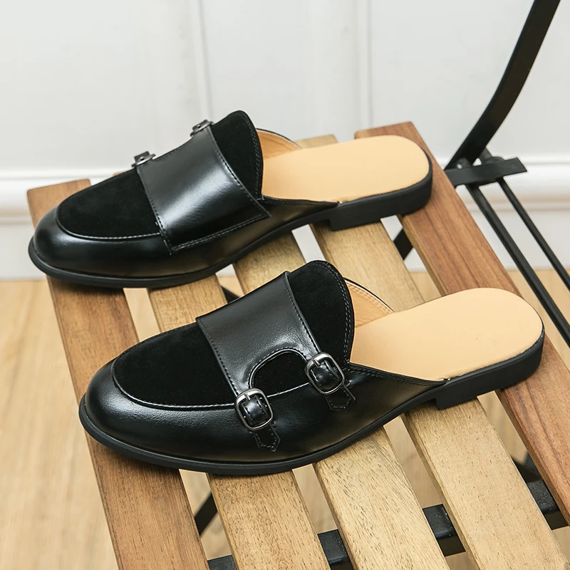 Men Fashionable Half-heeled Leather Shoes Casual Comfortable Bean Shoes Lazy Business Sandals From The United States Sizes 38-46 view 4