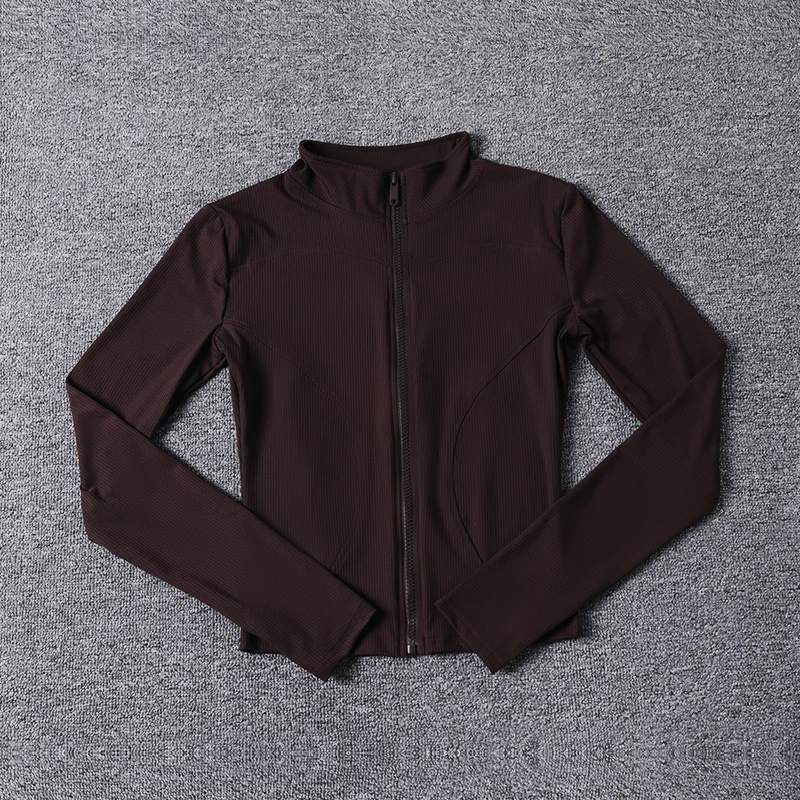 New Fashion Slim Fit Women Yoga Jacket Long Sleeve Gym Breathable Workout Top Quick Dry Sports Coat Full Zip