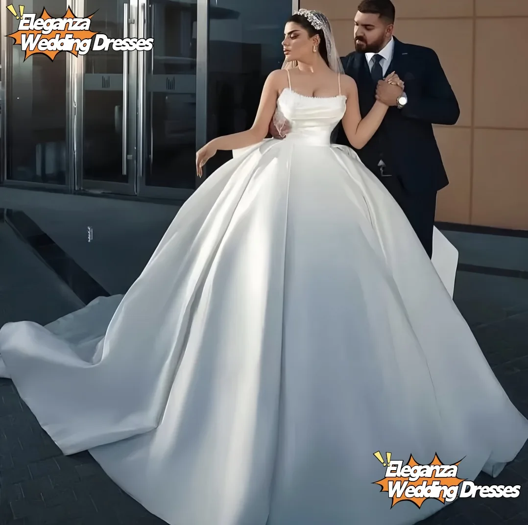 فساتين زفاف مخصصة بدون حمالات على شكل حرف a أشرطة سباغيتي سويب تراين atin الأميرة زي العرائس Vestido De Noiva 2025
