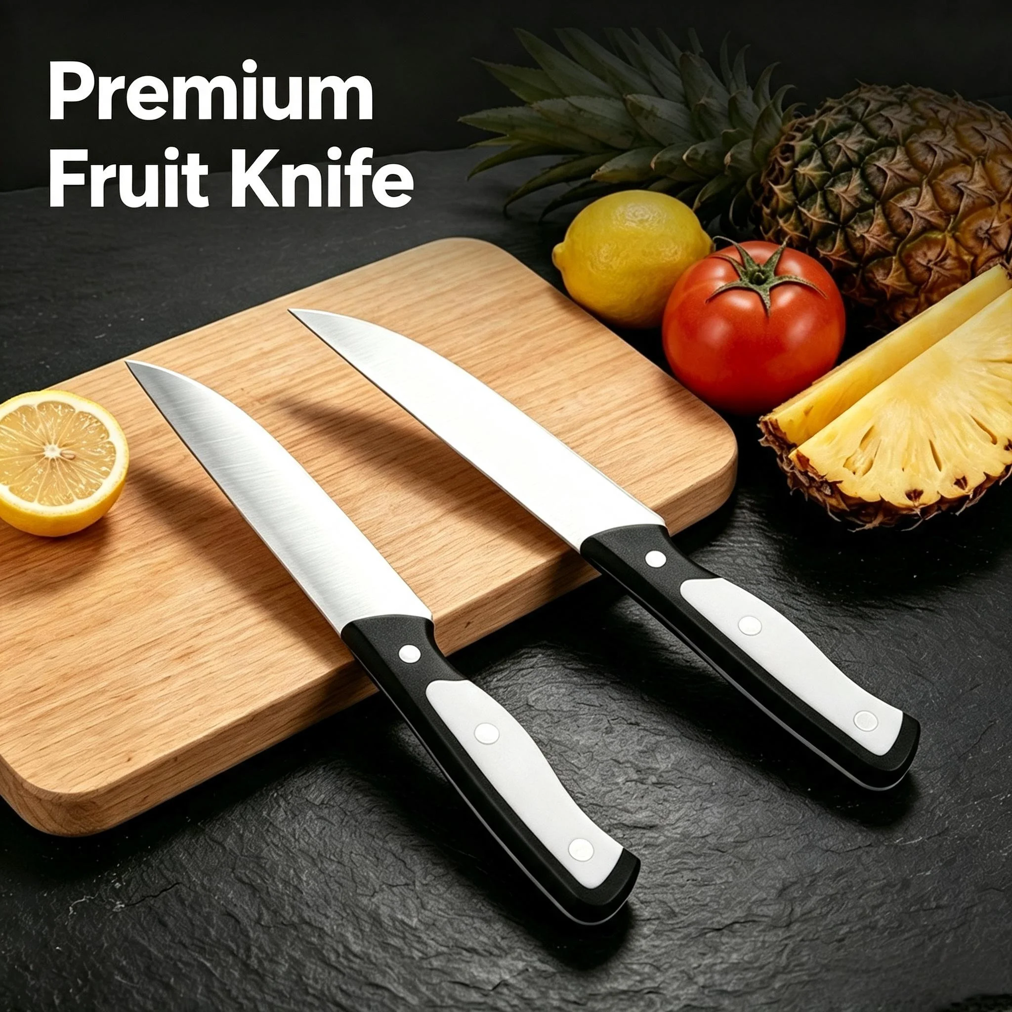 Stainless Steel Fruit Knife Non‑slip Black‑white Handle Easy To Clean Household Kitchen Fruit Cutting Hand Utility Tool