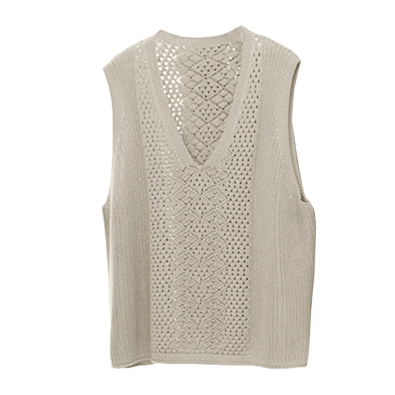 

Plus Size Knitted Tank Women's Korean Style Thin Loose Large Size V Neck Vest Tops Hollow Knit Low Cut Camisole Tops For Women