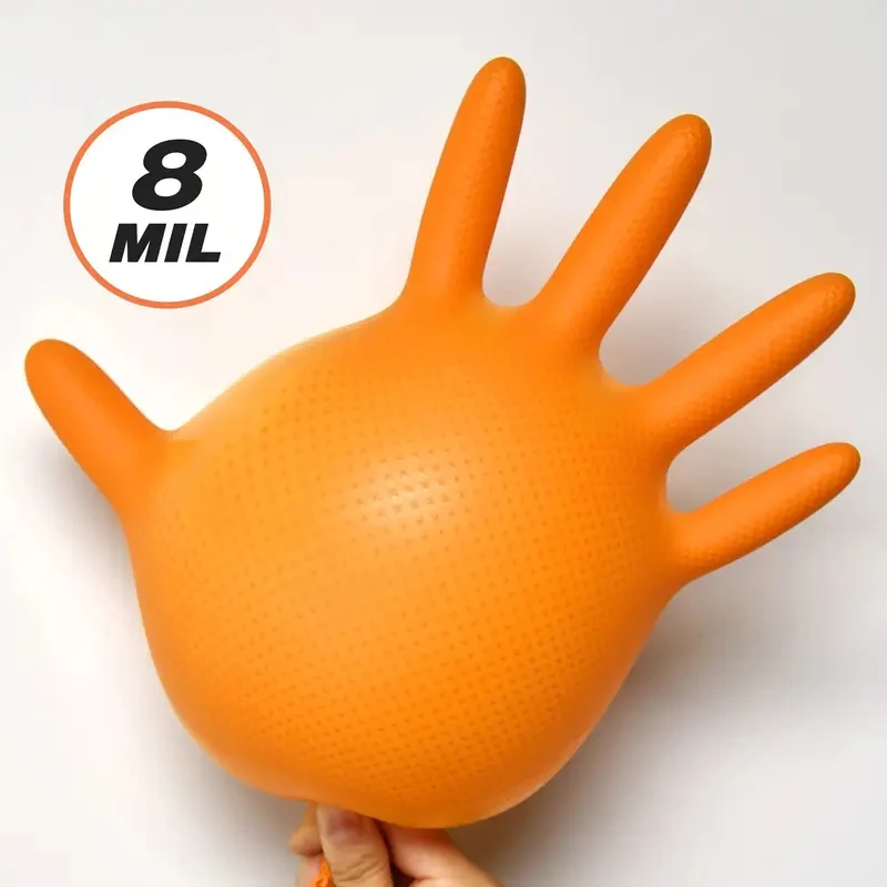 8Mil Orange Nitrile Gloves Disposable Diamond Washing Gloves for Car Auto Household Cleaning Kitchen Beauty Salon Working Gloves