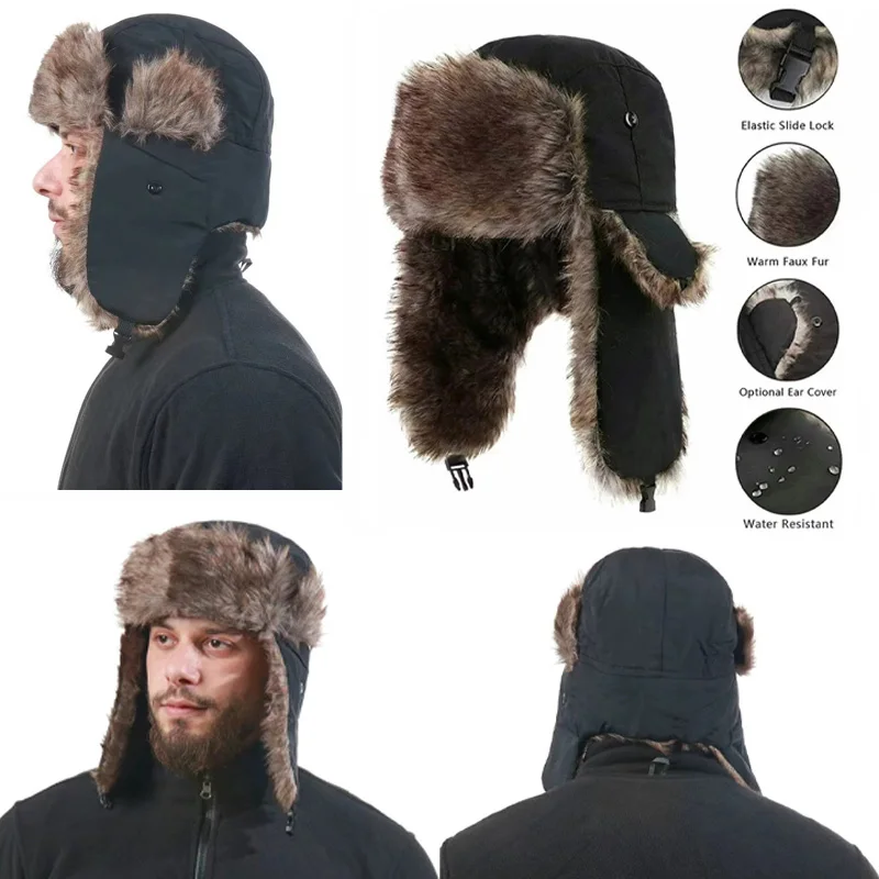 1/2/3 Stück Winter Unisex Warme Trapper Aviator Trooper Ohrenklappe-Mützen Russische Outdoor Wasserdichte Ski-Kunstfell-Mützen Kalte Pilotenmützen