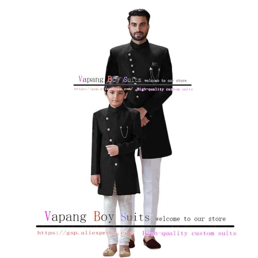 Indian Style Boys Suit Jacket Pants 2-Piece Set Wedding Tuxedo Single Breasted Fashion Stand Collar Blazer Kids