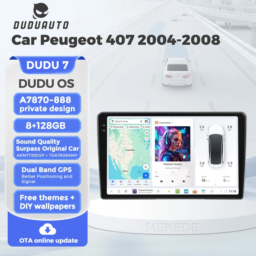 Autoradio Android 2DIN DUDUAUTO pour Peugeot 407 2004-2011, compatible Bluetooth, CarPlay sans fil, lecteur multimédia automobile, DSP, 4G LTE, double GPS, système intelligent WIFI, unité centrale, stéréo de rechange, écran tactile, mise à jour en ligne, navigation, entrepôt Europe