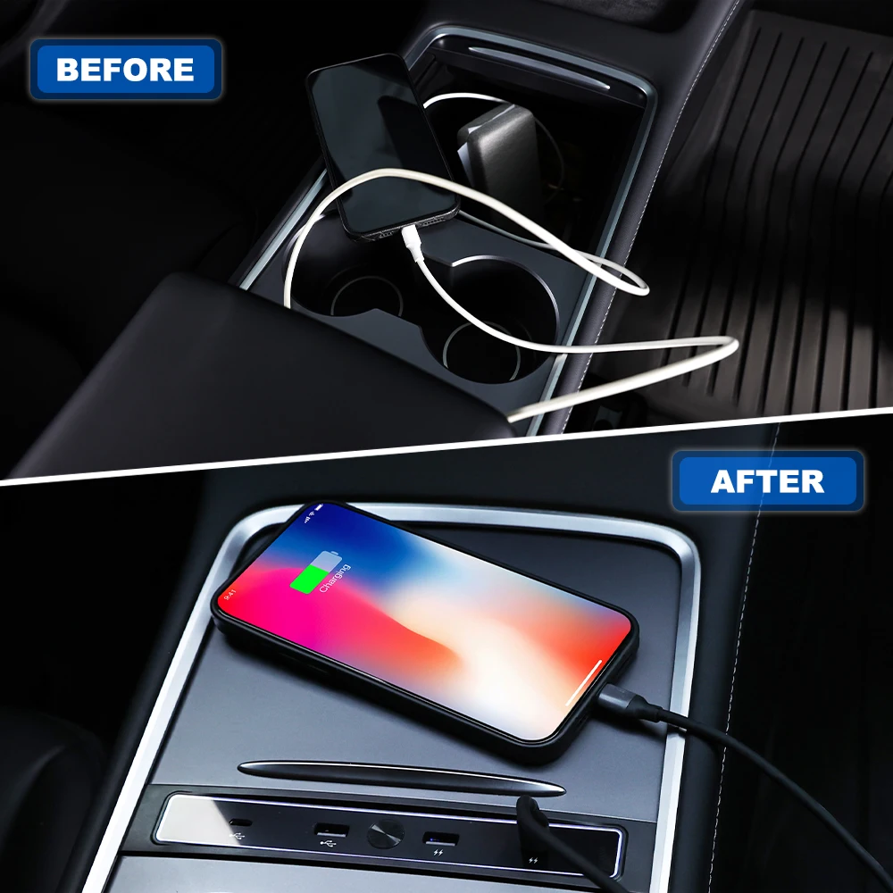 IPENGEN Fast Charger For Tesla Model 3 Y 27W Quick Charger USB Shunt Hub Docking Station Car Adapter Power Splitter Extension