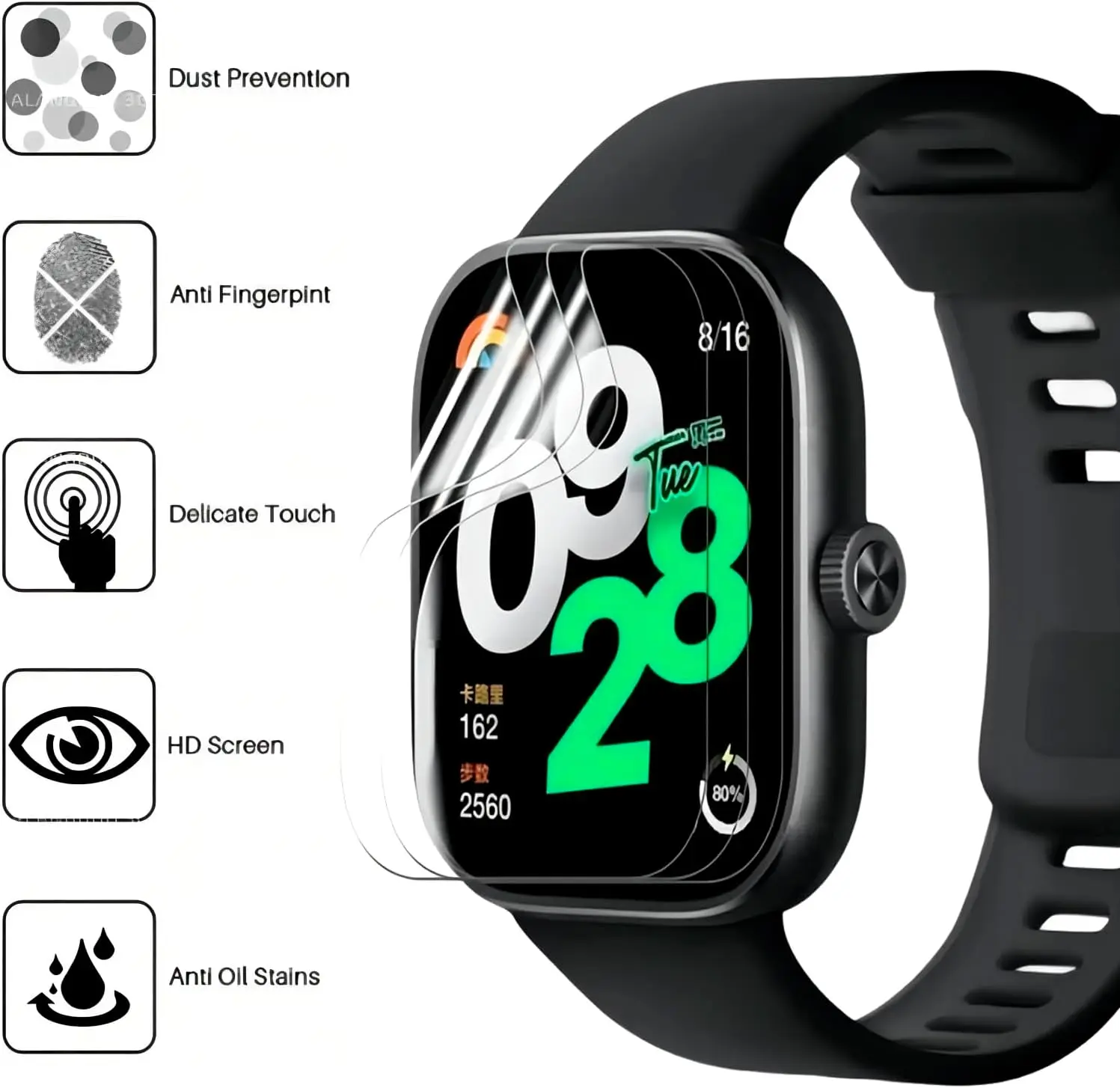 3/6Pcs Watch Film For Redmi Watch 4 HD Anti-scratch Hydrogel Film Smart Watch Replacement Screen Protector Film Accessories