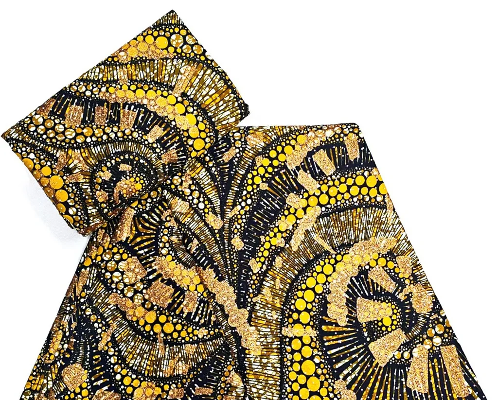 Beading Golden Diamond Cotton Prints African Super Gold Fabric With Stones Ankara Wax Fabric High Quality Women Party Dresses