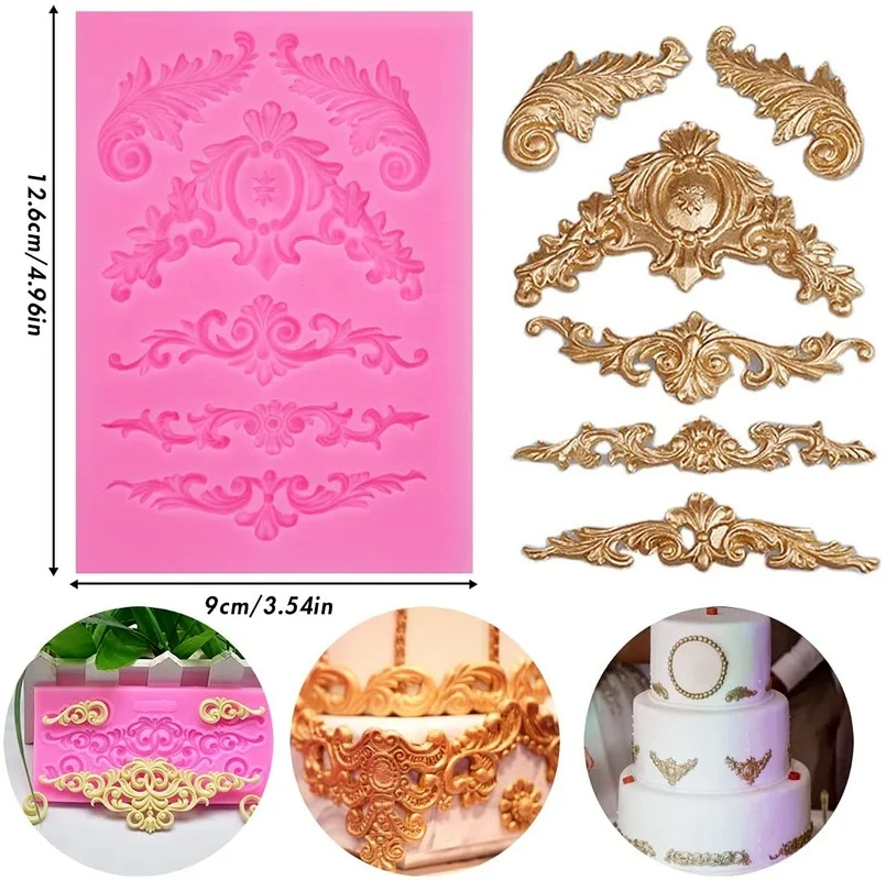 Baroque Grace Fondant Silicone Mold Embossed Flower Lace Mold 3D Carved Decorative Cupcake Decoration  Resin Molds