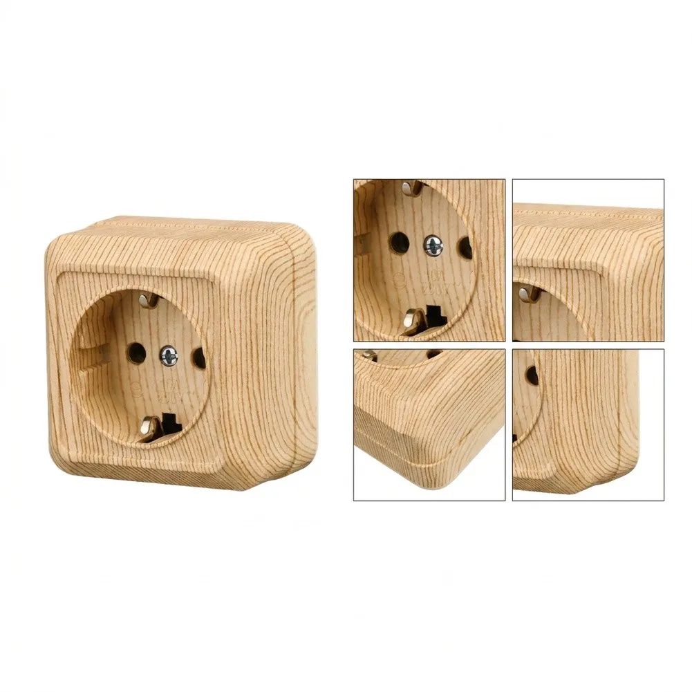 Plastic For Surface Mount Wall Socket Rated 250 V AC 16 A for Indoor Environments with Wood Line Visual Accents and Standard Fit