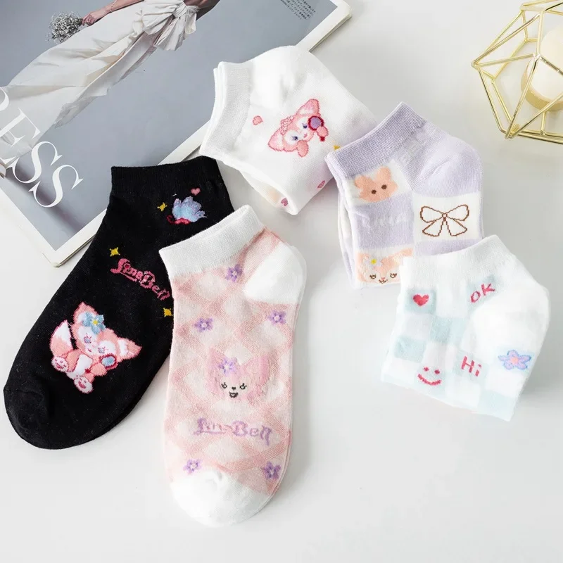 Chaussettes courtes en coton imprimé dessin animé pour femmes, série Lingna Pepper, animal de dessin animé, bateau, mignon, frais, fille, nouveau