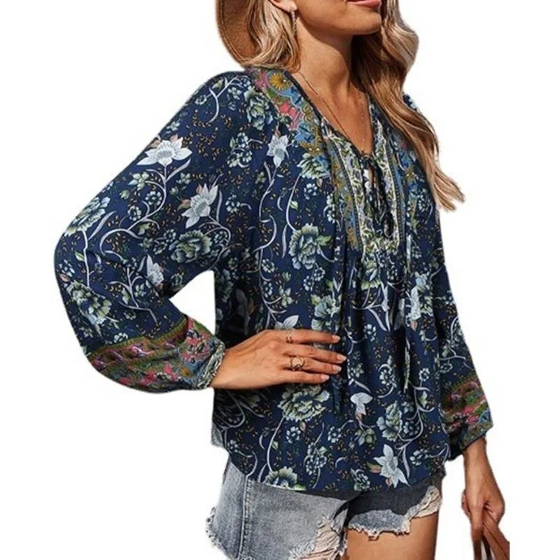 

Women's Floral Print Long Sve Thin T-irt Commute Sle Polyester Fiber 3D Design Printed Women's Collar T-irt