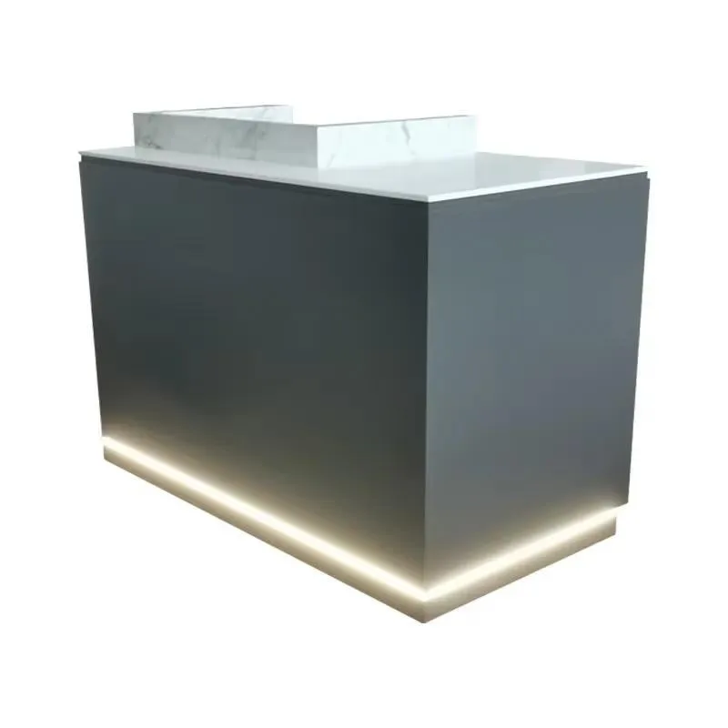 LED Light Solid Surface Marble Top Reception Desk Checkout Counter for Shops and Hotels