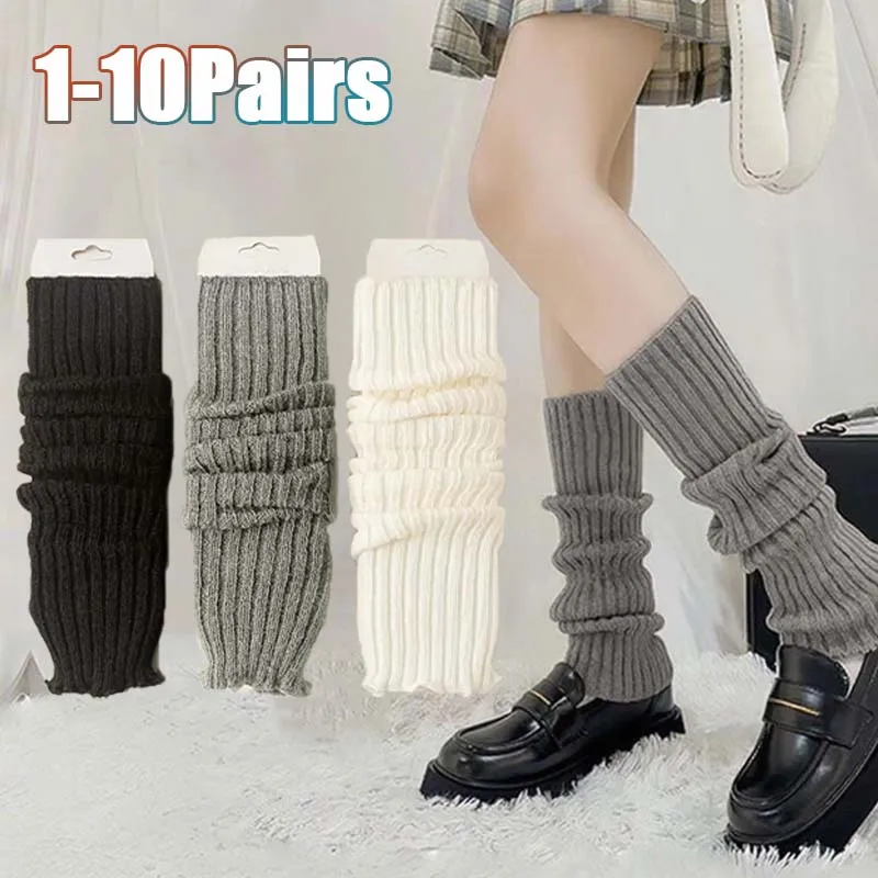

1-10Pairs Autumn Winter Striped Knit Legwarmers for JK Girls Ins Style Fashionable Cold Weather Warmth Knee Socks