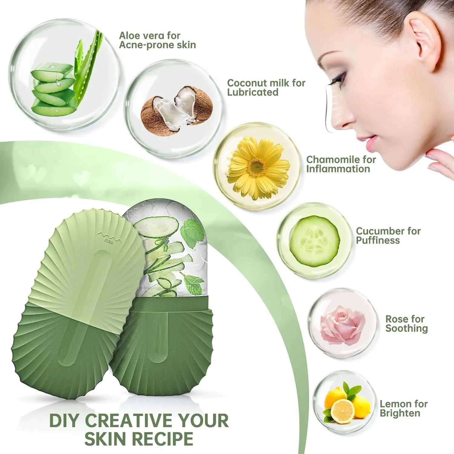 Ice Facial Roller Skin Care Beauty Lifting Contouring Tools Green Ice Cube Trays Ice Globe Balls Face Massager Skin Care Tool