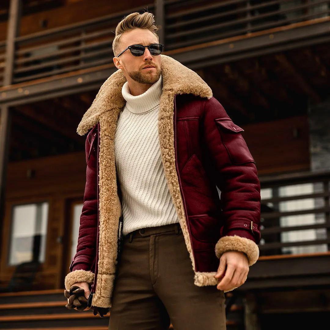 Men's Pilot Jaclets Men Fleece Coats Plus Size Winter Fur Lapel Collar Leather Bomber Jacket Warm Jackets
