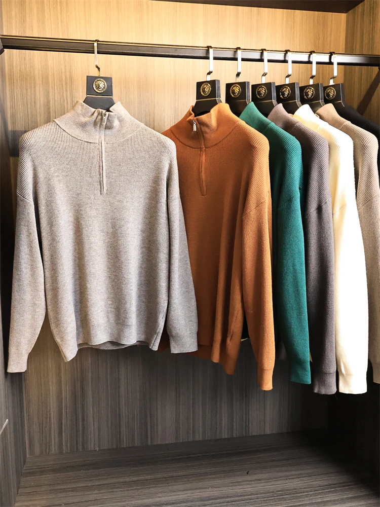 

Модный городской мужской вязаный свитер на молнии Ne Pure Color с гладкой текстурой Трикотаж Casual Sle Long Sve Polyeste...