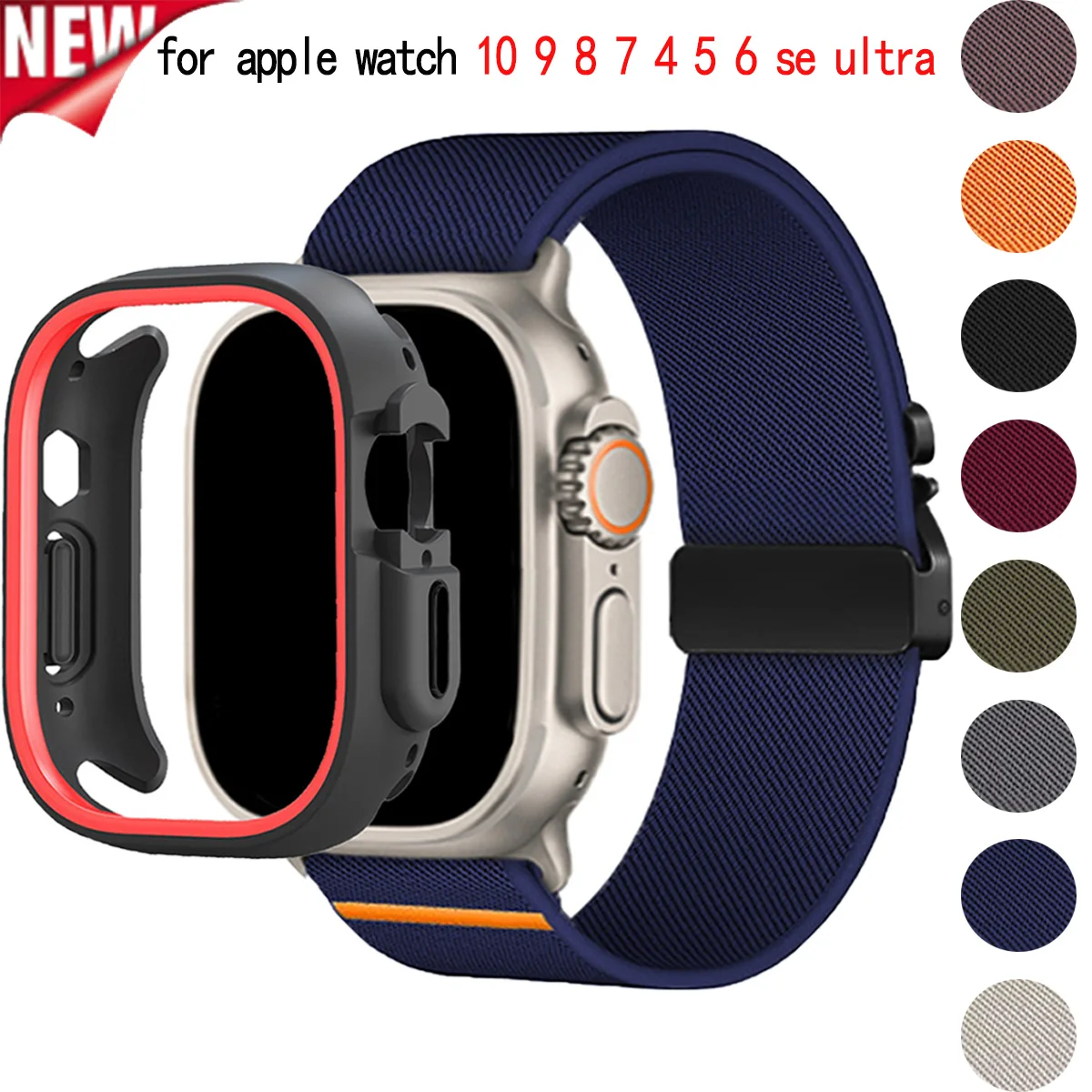 

Nylon Straps+ TPU PC case for apple watch 4 5 6 se 7 8 9 10 ultra Elastic Bracelet Parachute buckle for iwatch 45 41 49 46 42mm