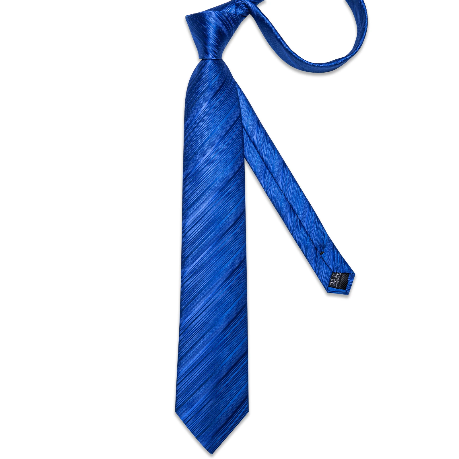 Royal Blue Solid Striped Men\'s Tie Set with Metal Ring Handkerchief Cufflinks Wedding Prom Men Accessories 8cm Necktie Gift