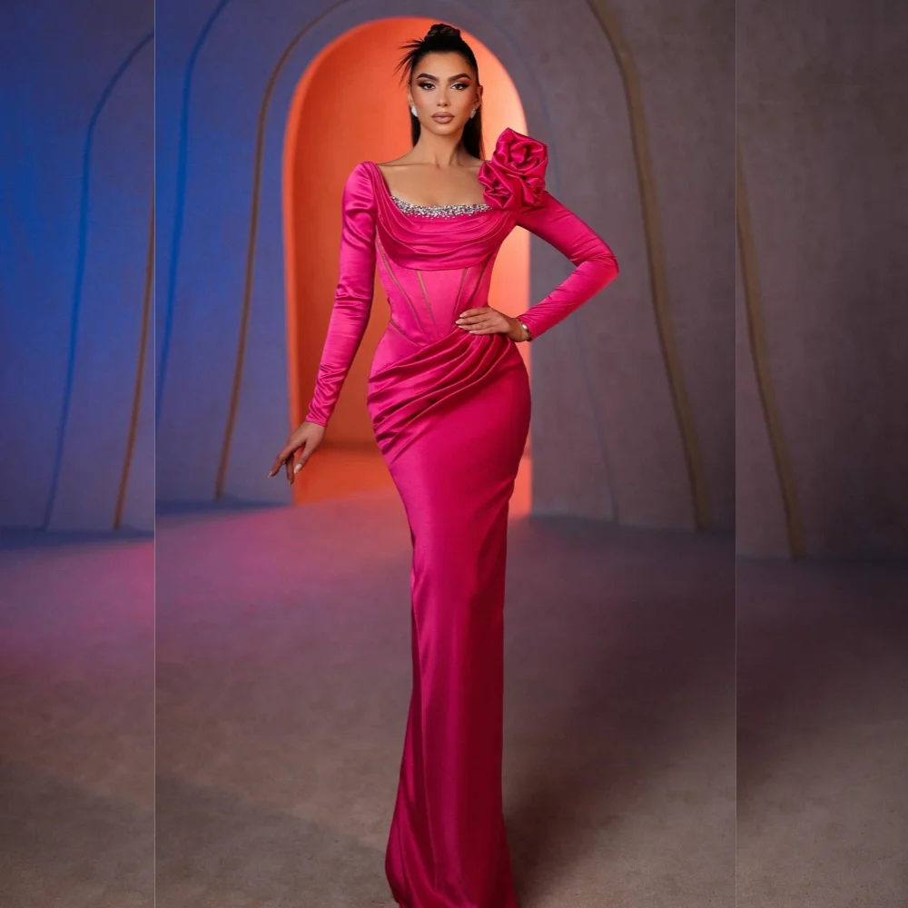 

Customized es Flower Pleat Cocktail Party Column Square Neck Bespoke Occasion Gown Long Dresses