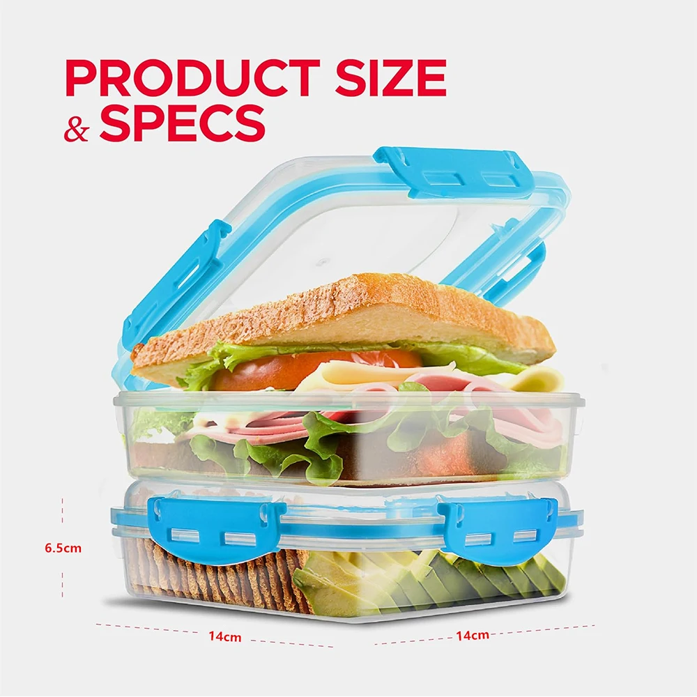 LMETJMA Sandwich Containers with Lids Airtight Leakproof Lunch Fruit Containers Kid Sandwich Boxes Food Containers for Lunch Box