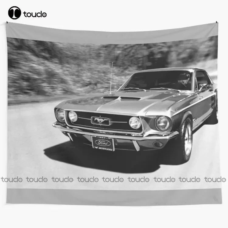1967 For Mustang B/W  Tapestry Tapestry Wall Hanging For Living Room Bedroom Dorm Room Home Decor Printed Tapestry Hanging Wall
