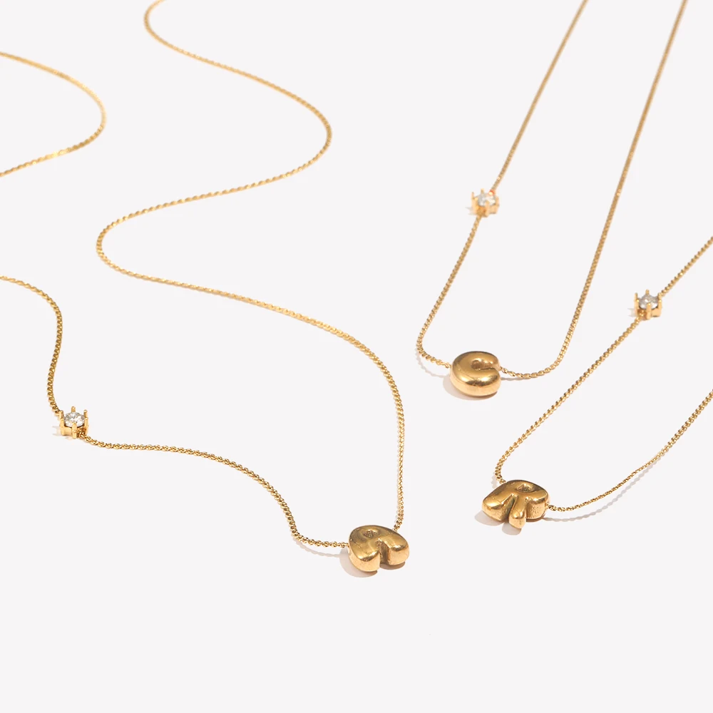 E.B.belle Zircon Bubble 26 Letters Necklace Stacked Jewelry 18K Gold Plated Stainless Steel For Women Charm Hypoallergenic