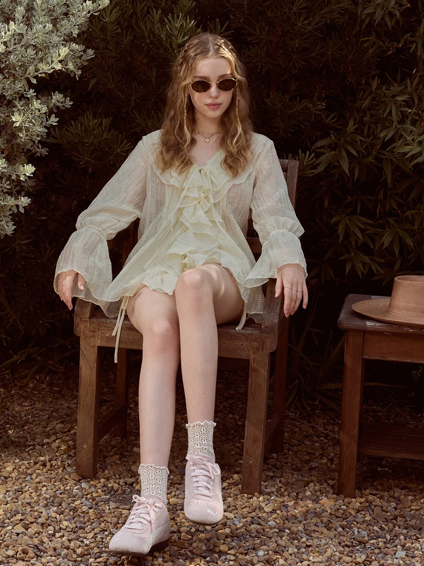 Marthaqiqi Fashion Ladies Nightwear Suit Lace Up Pajama Long Sleeve Sleepwear Sexy V-Neck Nightgowns Skirts Elegant Nightie Set