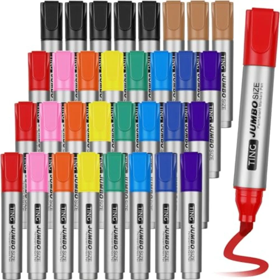 

32 Pcs Jumbo Permanent Markers Bulk Large Chisel Tip Permanent Markers Waterproof Jumbo Pens Quick Drying Office Supplies