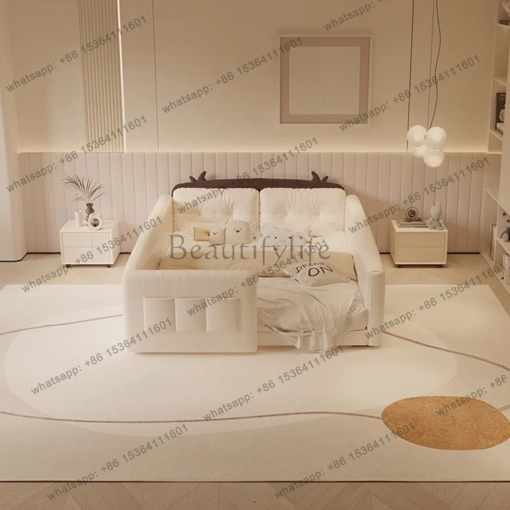Factory Direct Parent Child Cow Bed Headboard Design Bed Cream Guardrail Splicing Bed High Guard Board camas