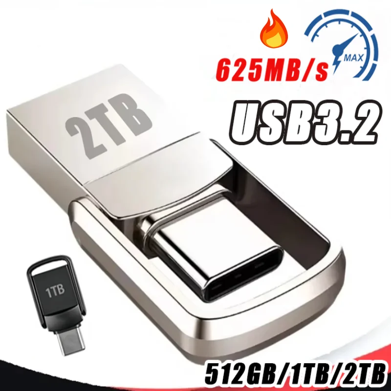 2TB Metalen Pendrive 2 IN 1 OTG 1TB 512GB USB Flash Drives USB 3.0 Pen Drive Memory Stick Type C Voor Mobiele Telefoon PC Nieuwe 2025