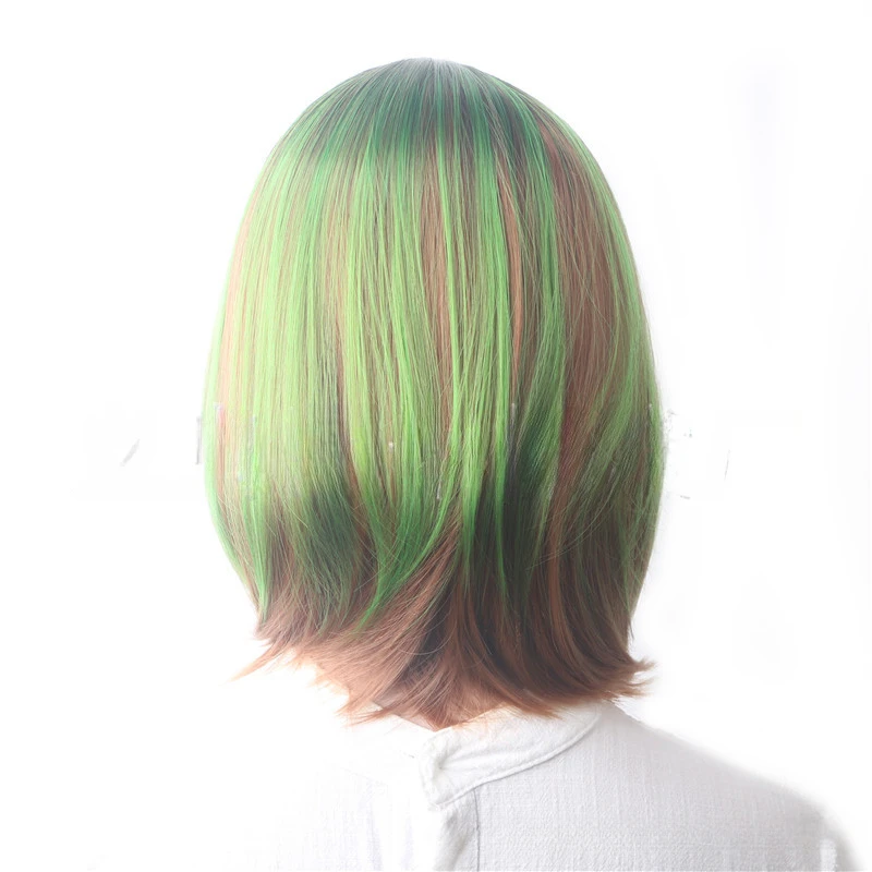 Fashion dyed gradient parted straight short hair chemical fiber head cover wigs