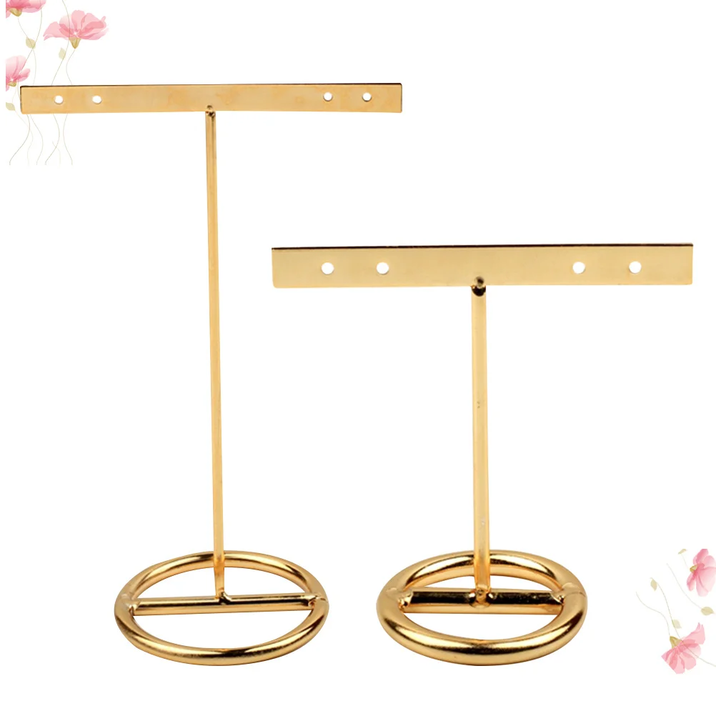 

2 шт., Т-образная подставка для сережек, органайзер для ювелирных изделий, металлический держатель для серег, браслетов, ключей, устойчивая основа, маленькая и большая, золотистая