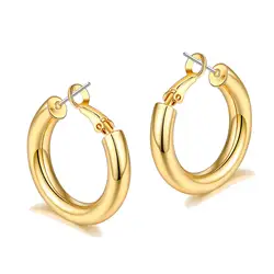 Shevalu Lady Luxury Gold Hoop Earrings 14K Gold Plated Thick Gold Hoops Earrings With 925 Sterling Silver Needles Gift for Women