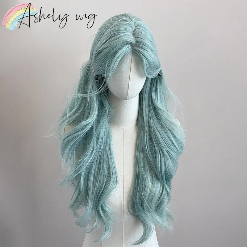 Ashely Light Green Wig for Women Long Curly High Quality Headband Wig 26inch Wavy Female Synthetic Wigs for Daily Use Lolita 가발