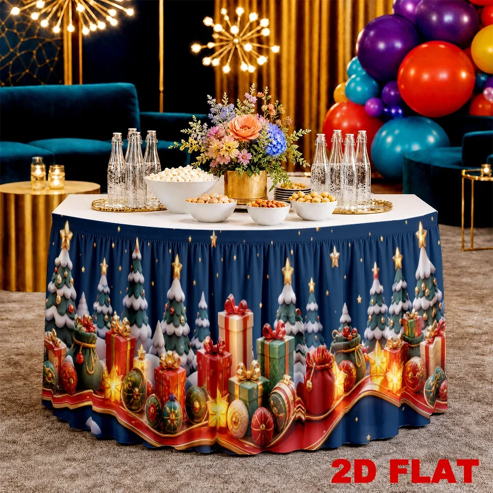 2D flat Christmas tree and gift table skirt, 1-piece set, back-to-school season, wedding, Halloween