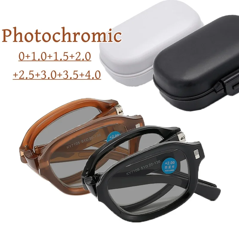 Finished Folding Photochromic Reading Glasses for Women Men Vintage Portable Anti Blue Light Eyewear Color Changing Sunglasses