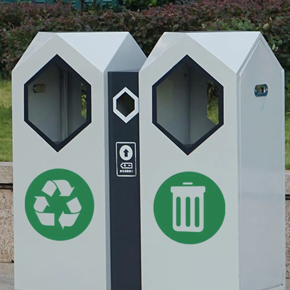

2pcs Pvc Trash Can Stickers Garbage Classification Labels Waterproof Self Adhesive Waste Sorting Decals For Home Office