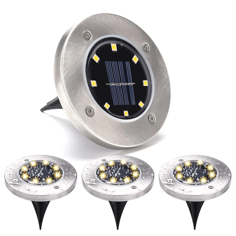 4Pcs Solar Garden Decor Lights Outdoor 8/12 LED Solar Deck Buried Lights Underground Landscape Lamp for Lawn Yard Patio Path